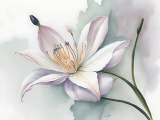 A delicate watercolor lily, its petals softly blended in a pastel palette.