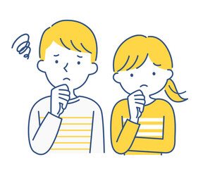 男性・女性が悩んでいるポーズをするイラスト素材