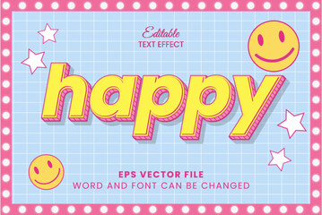 Happy vintage retro style 3d editable vector text effect