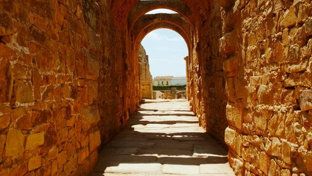 Amphitheatre of Merida, Extremadura, Spain, an impressive Roman relic of 15 BC, whispers tales of ancient gladiatorial drama under the Spanish sun