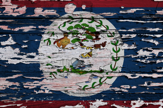 Flag of Belize painted on a wooden board