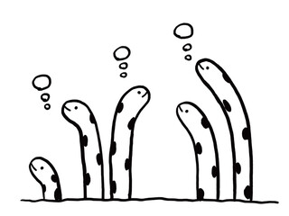 かわいいモノクロのチンアナゴ／手描きイラスト素材