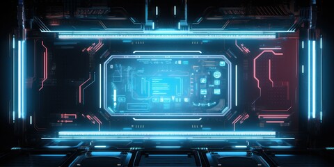 Obraz premium Neon future computer technology board for text mockup. AI generation 