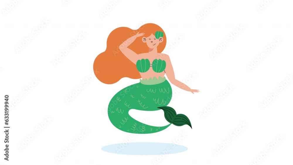 Canvas Prints beautiful fairy tale mermaid with green tail animation