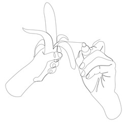 One continuous line of Banana with felt tip pen. Thin Line Illustration food vector concept. Contour Drawing Creative ideas.