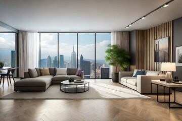 Loft interior design of modern living room, Generative Ai