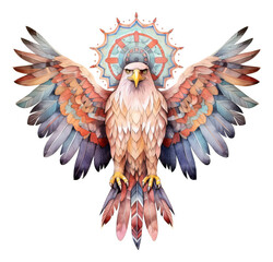 Obraz premium Watercolor of eagle with mandala graphic isolated.