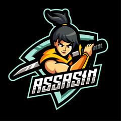 Assassin girls e sport mascot logo design vector illustration