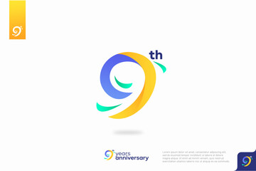 Number 9 logo icon design, 9th birthday logo number, anniversary 9