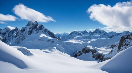Fototapeta na wymiar a snowy mountain tops with blue sky and clouds