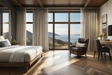 Rustic interior design of modern bedroom, Generative Ai