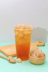 Longan juice fresh drink water in the plastic glass