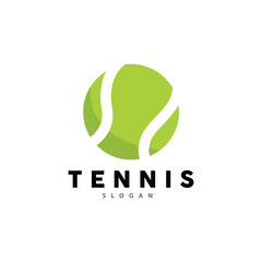 Tennis Logo Design, Tournament Sport, Ball And Racket Vector Simple Silhouette Illustration
