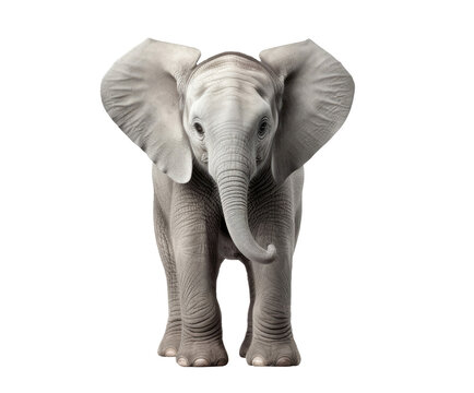 Young elephant isolated on transparent background, front view