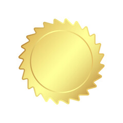 
Gold badge in the form of a swirling star. 3 D. Vector illustration.