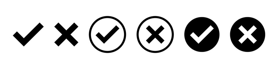 Check mark and cross mark icon set