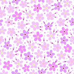 ditsy floral cherry blossom print. purple lilac sakura seamless pattern. violet jasmine flower background. good for fabric, fashion design, summer spring dress, kimono, pajama, textile, wallpaper.