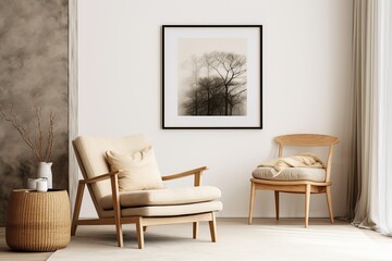 Minimalistic Scandinavian style interior. Mockup for framed pictures.
