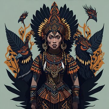 Illustration of a woman in traditional Dayaknese clothing