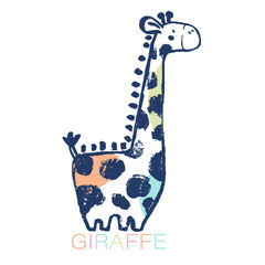 Summer giraffe tropical t-shirt print. Beach vacation kids design, savannah nursery poster. Animals exotic