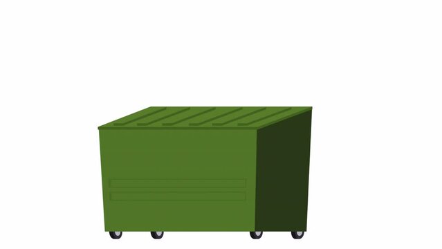 Garbage bag. Animation of throwing a garbage bag into a dumpster, alpha channel. Cartoon