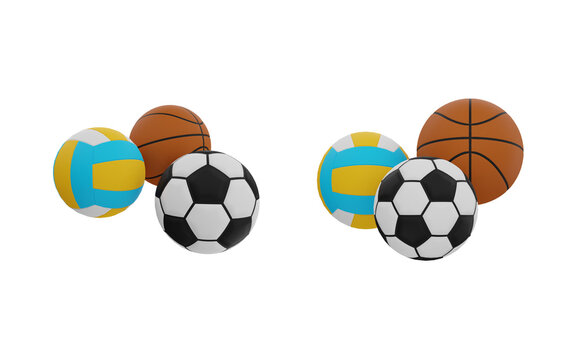 sports balls 3d, back to school 3d render, transparent background, high quality render
