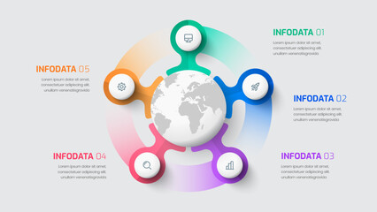 Vector Infographic Label Design Template with Circle Label 5 Options and Icon for Presentation