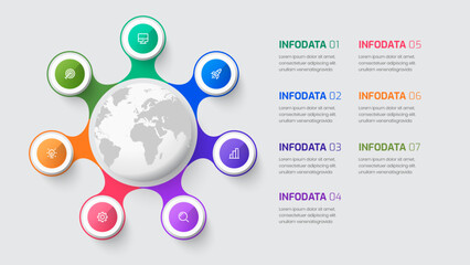 Vector Infographic Label Design Template with Circle Label 7 Options and Icon for Presentation