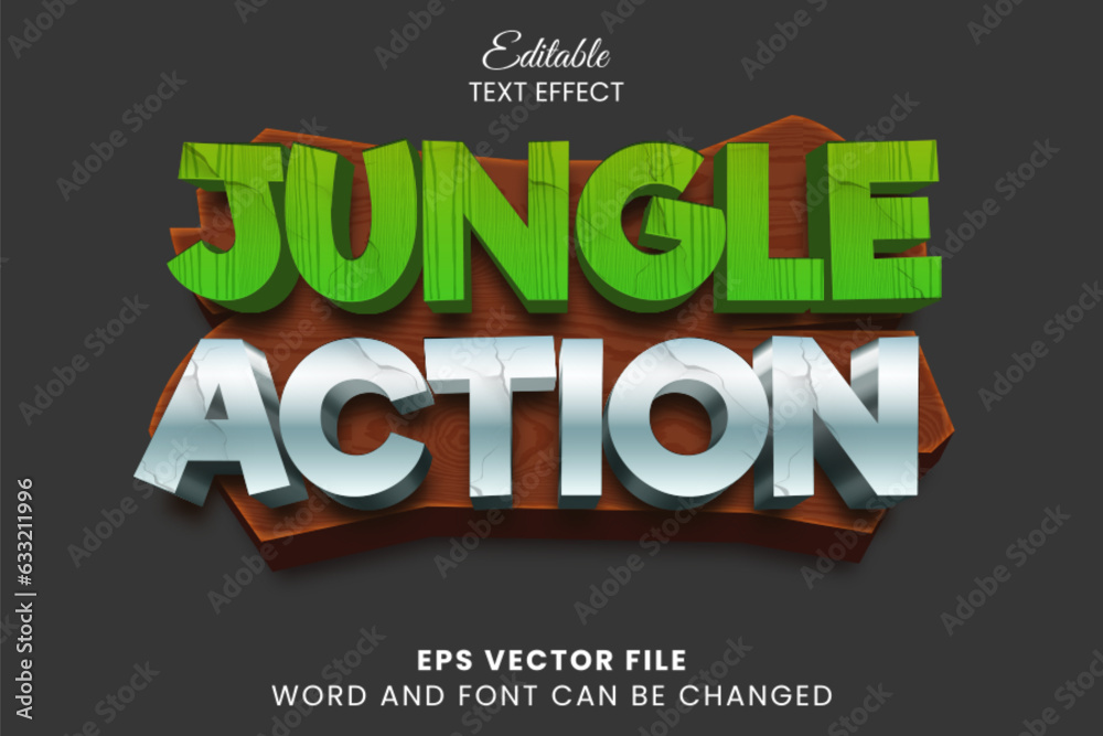 Poster jungle action game 3d editable vector text effect