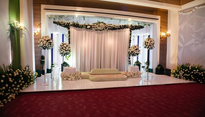 wedding stage decoration, Decorated wedding hall, red carpet on the ground floor