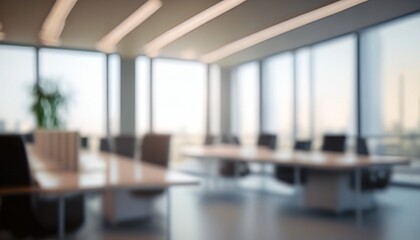 office interior blur office table chair background, Blurred empty open space office. Abstract light bokeh at office, Blurred Open Space Office Seamlessly Blending Architecture and Modern Design
