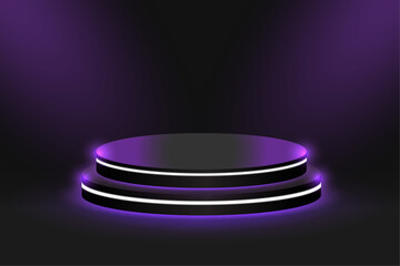 Purple podium stage with luxury light strip vector used for product presentation