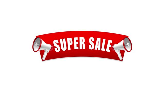 Super sale announcement message with megaphone animation. Sale discount and retail business concept for marketing promotion video.