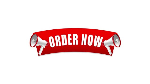 Order now announcement message with megaphone animation. Sale discount and retail business concept for marketing promotion video.