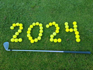 Business goal new year 2023 and golf club. Golf and Christmas concept