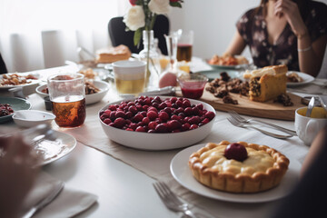 A group of people eating brunch at a table together