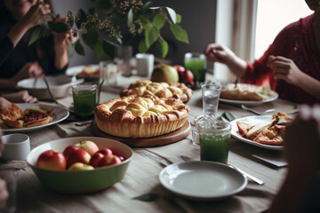 A group of people eating brunch at a table together