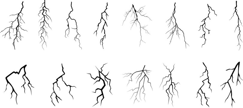 Vector lightning silhouettes set. Elements for thunderstorm. vector ilustration.