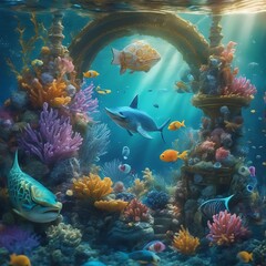 Fototapeta na wymiar Underwater world, corals and fish