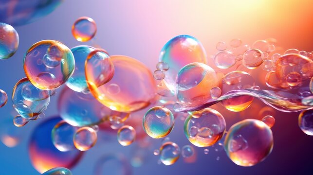 Abstract pc desktop wallpaper background with flying bubbles on a colorful background,