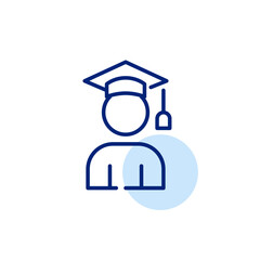 Student wearing a gown and mortar board. Graduate from university or college. Pixel perfect, editable stroke icon