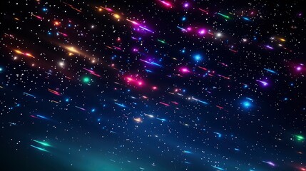 Many colored rgb neon shooting stars in the night sky, 8k, qhd,
