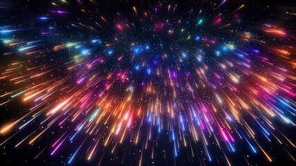 Obraz premium Many colored rgb neon shooting stars in the night sky, 8k, qhd,