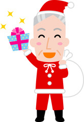 サンタクロースのコスプレをするおじいさん