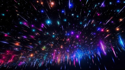 Obraz premium Many colored rgb neon shooting stars in the night sky, 8k, qhd,
