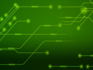 An intricate green circuit board, filled with complex pathways, transistors, and microchips, highlighting the essence of technology and electronics.