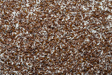 Food background. Fiber of seeds of Psyllium plantain and plantago ovata.