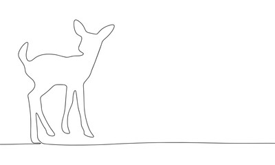 Little deer one line continuous vector illustraiton. Line art concept animal banner. Outline, silhouette vector illustration. 