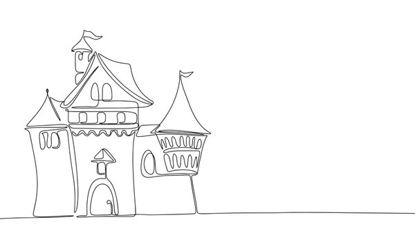recommend clip art: Castle one line continuous vector illustraiton. Line art concept castle banner. Outline, silhouette vector illustration. 