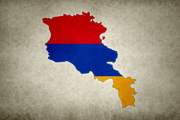 Map of Armenia with its flag printed on a paper